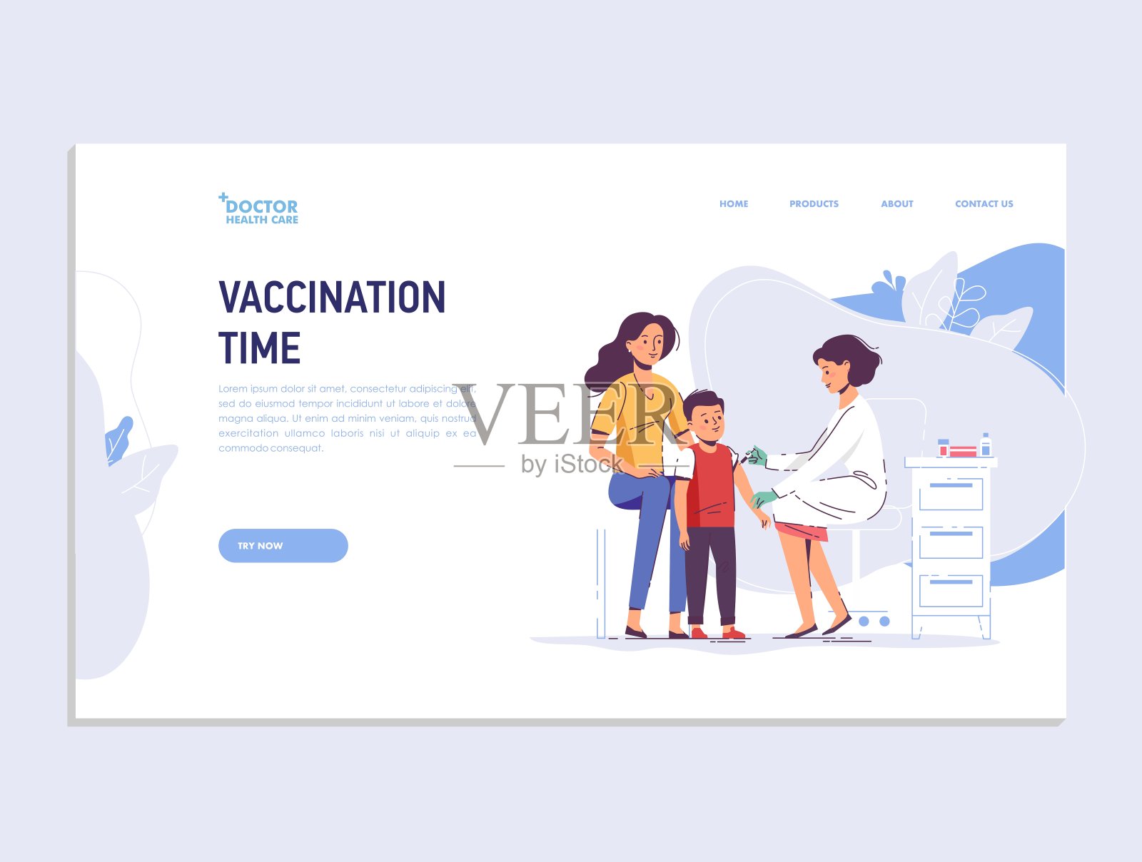 家庭免疫接种健康网页模板。插画图片素材