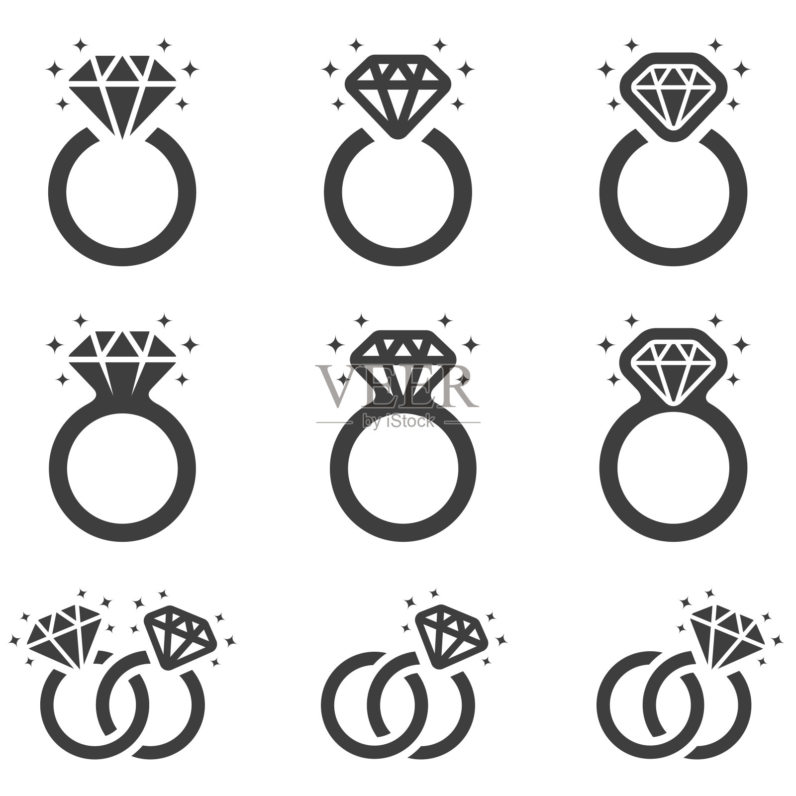 钻石订婚戒指图标集插画图片素材