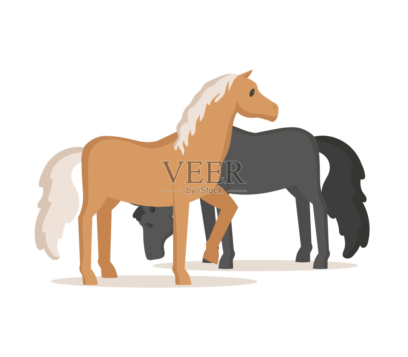 马吃草。平面矢量插图，孤立在白色背景上。插画图片素材