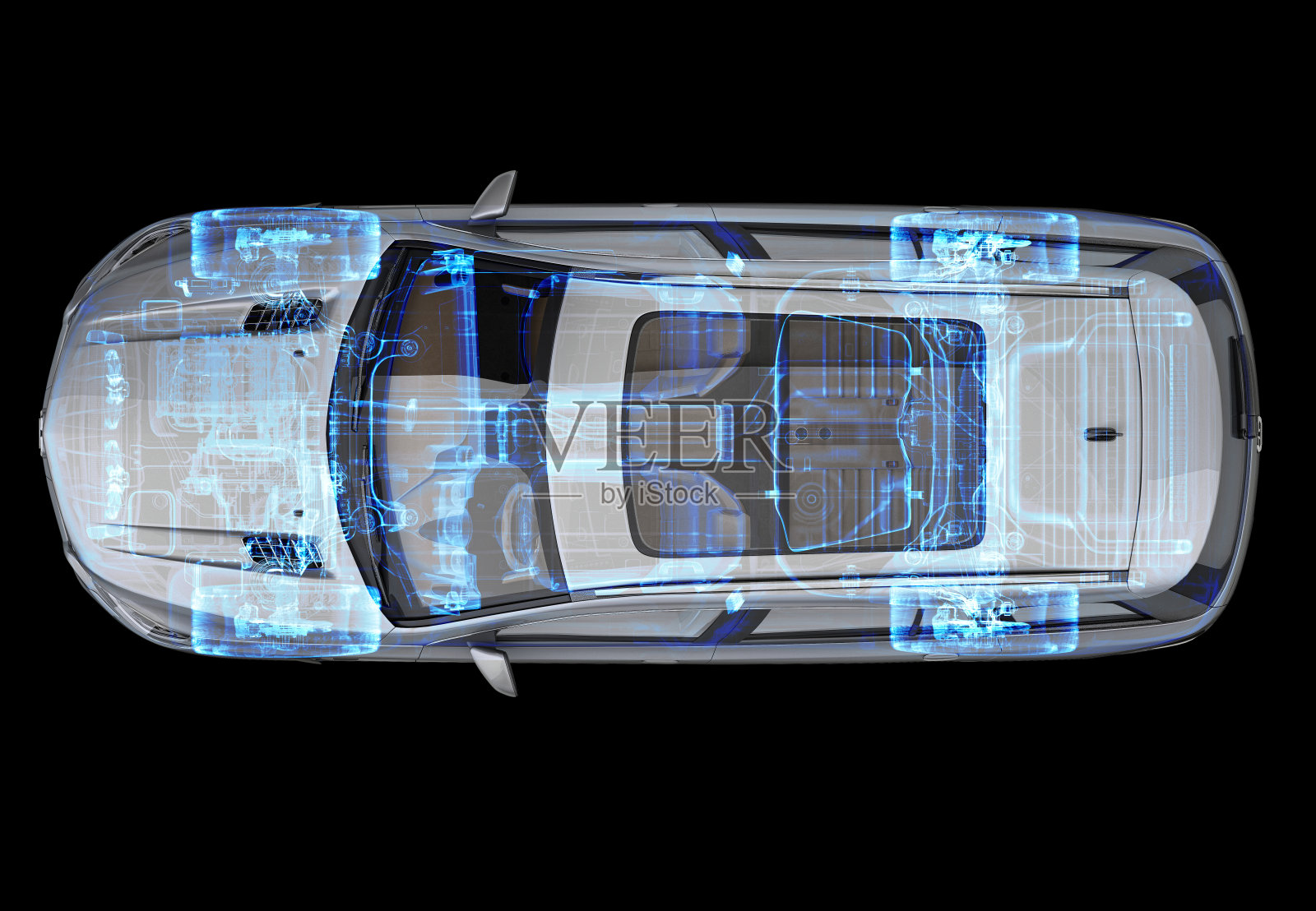 具有x射线效果的SUV汽车3d技术插图。照片摄影图片