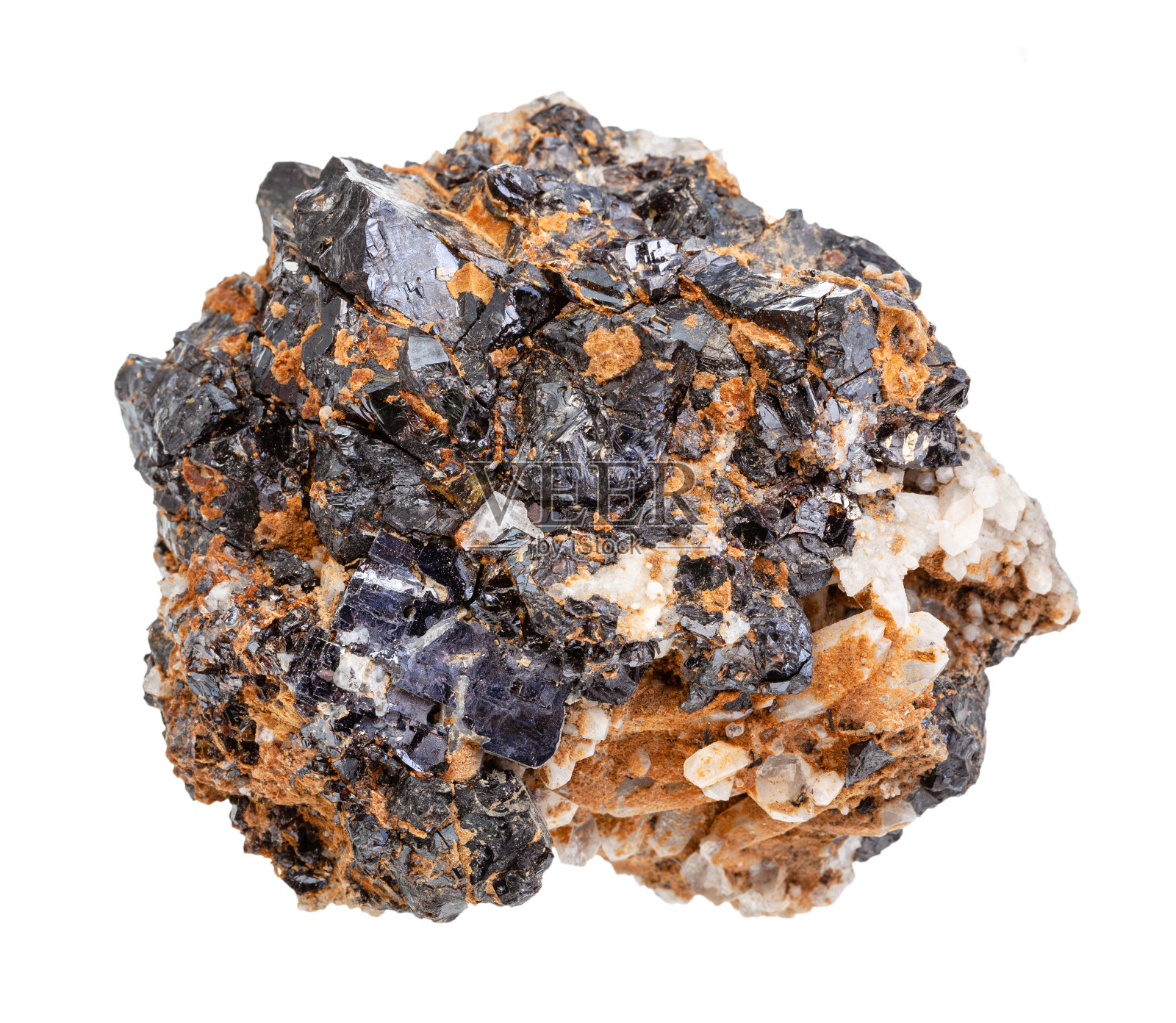 石英岩上的方铅矿和闪锌矿的原始晶体照片摄影图片