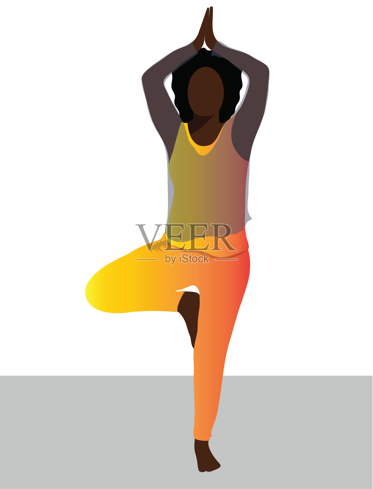 非洲妇女在体式vrikshasana瑜伽姿势设计元素图片