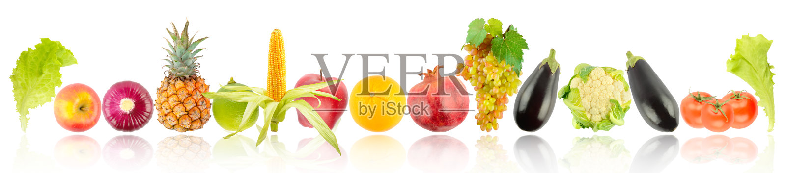 新鲜明亮的水果和蔬菜反光照片摄影图片