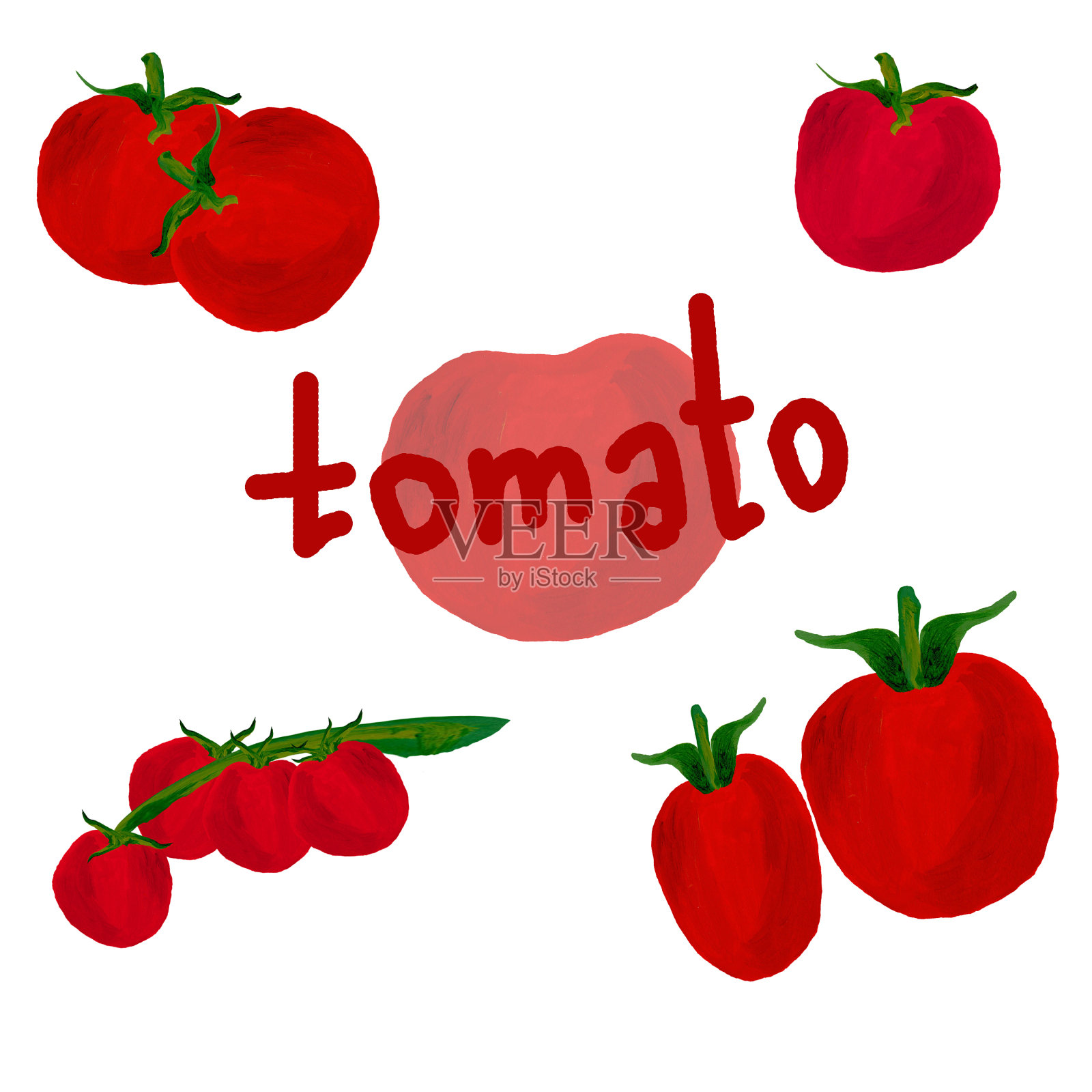 红番茄套，手绘插图，四种变异蔬菜插画图片素材