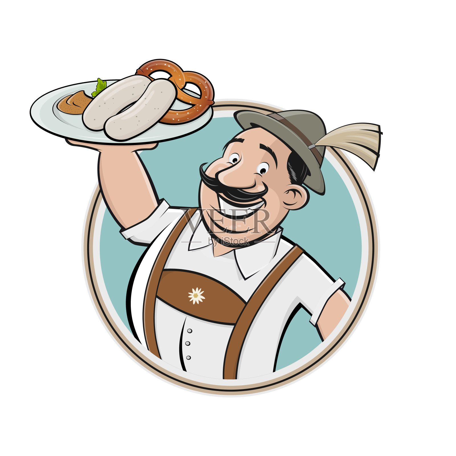 有趣的卡通标志，巴伐利亚人供应传统的巴伐利亚白香肠设计元素图片