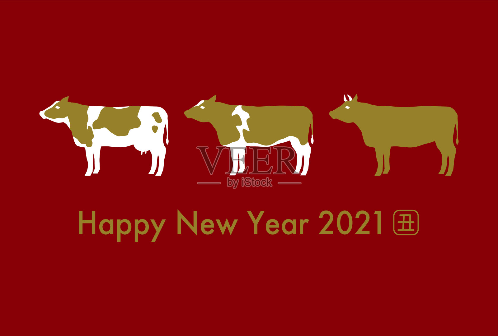 2020年贺年卡。牛年。牛的矢量插图。牛,牛,牛。插画图片素材