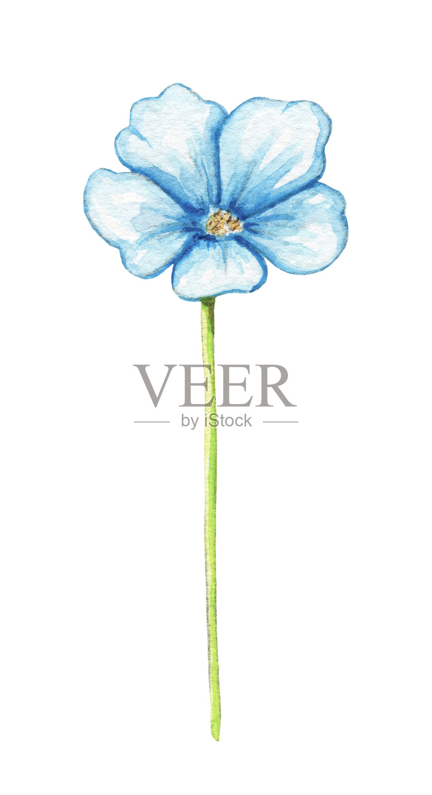 水彩一朵复古蓝花插画图片素材