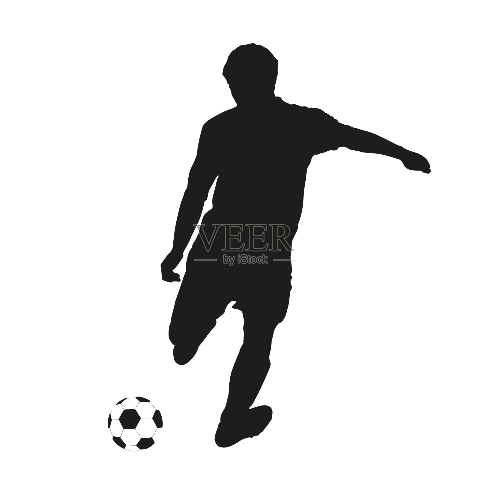 一个足球运动员射向球门的矢量剪影设计元素图片
