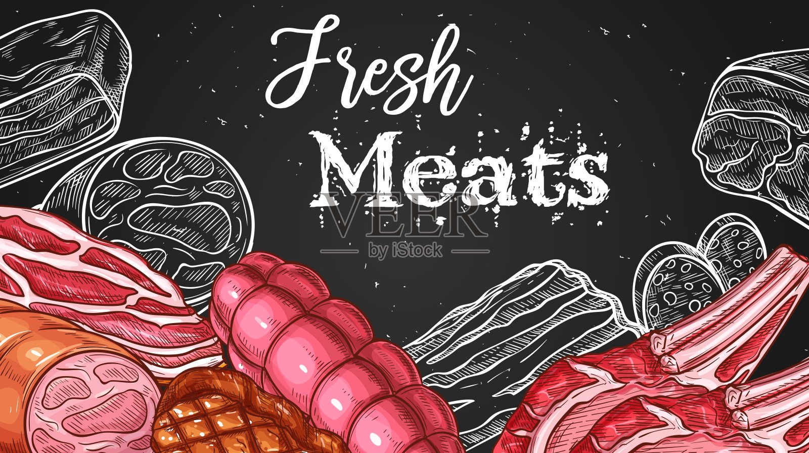肉黑板素描肉店食品插画图片素材