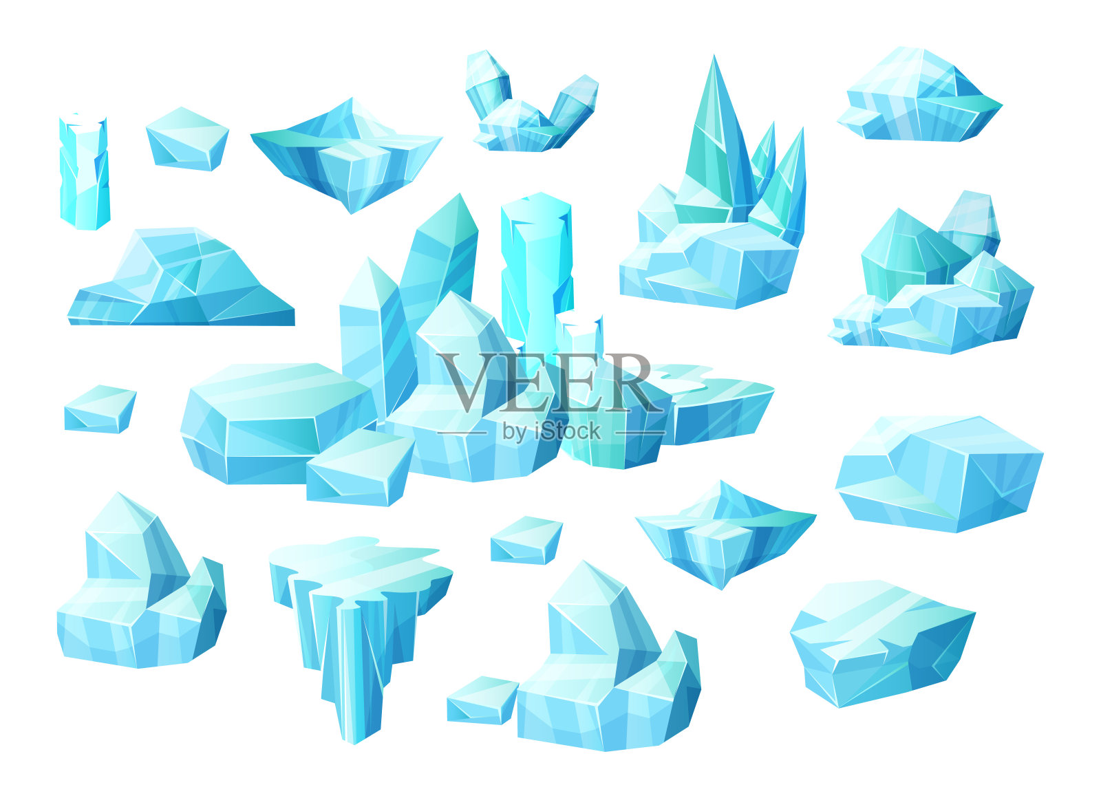 逼真的冰晶，冰山破碎的冰块插画图片素材