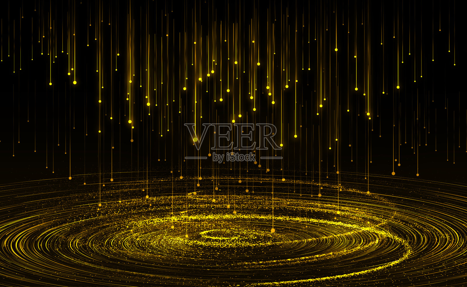 金点线粒子漩涡，大数据，通信技术背景。插画图片素材