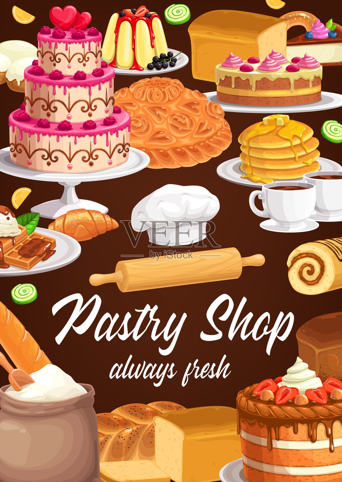 甜品和甜点店。向量插画图片素材
