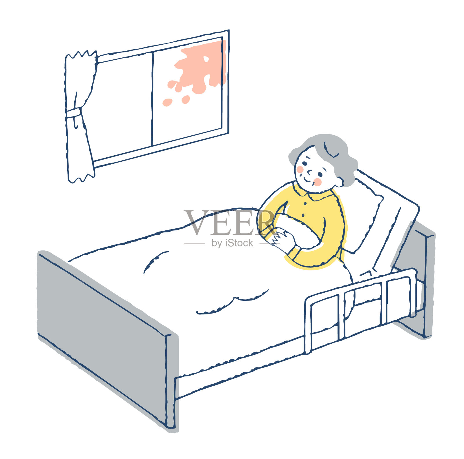 老妇人躺在床上插画图片素材