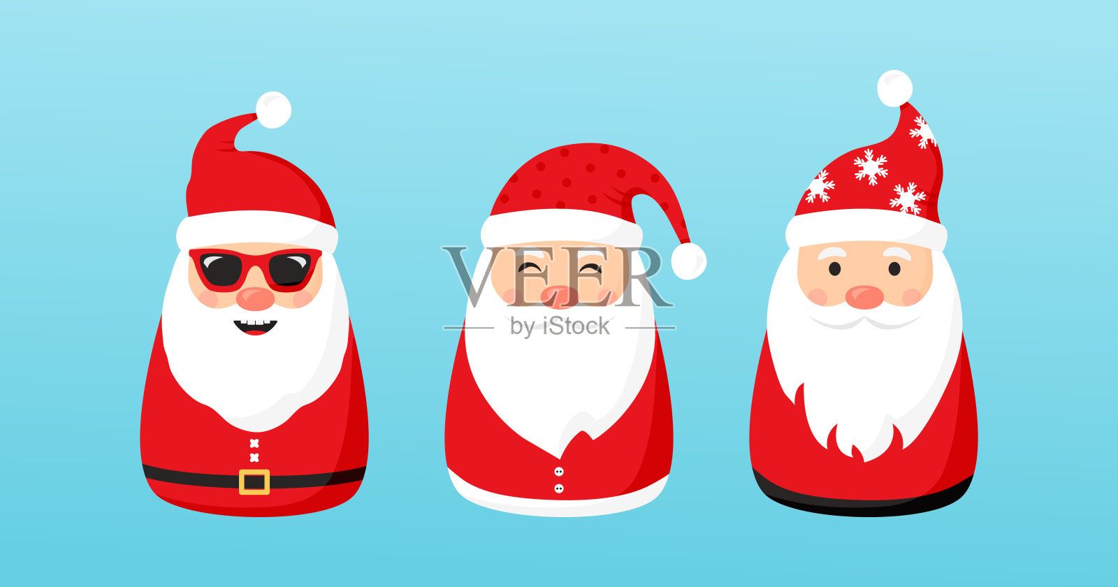 圣诞老人矢量图标，卡通人物，红色的圣诞老人帽子，新年可爱收集，节日冬季插图插画图片素材