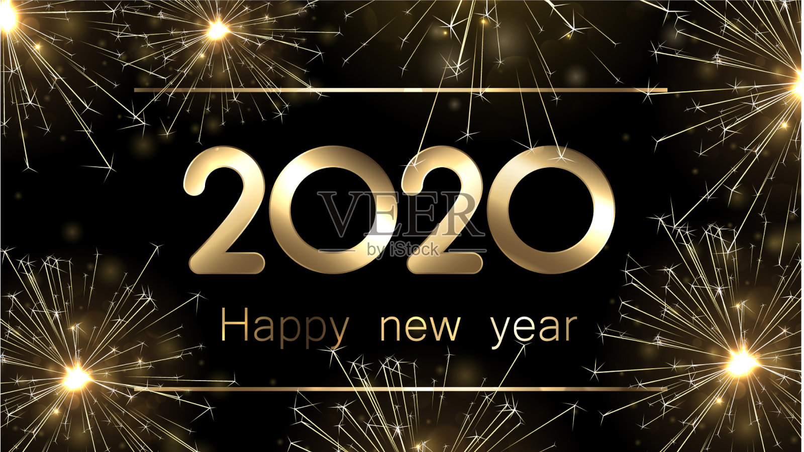 2020年新年快乐横幅，金光闪闪插画图片素材