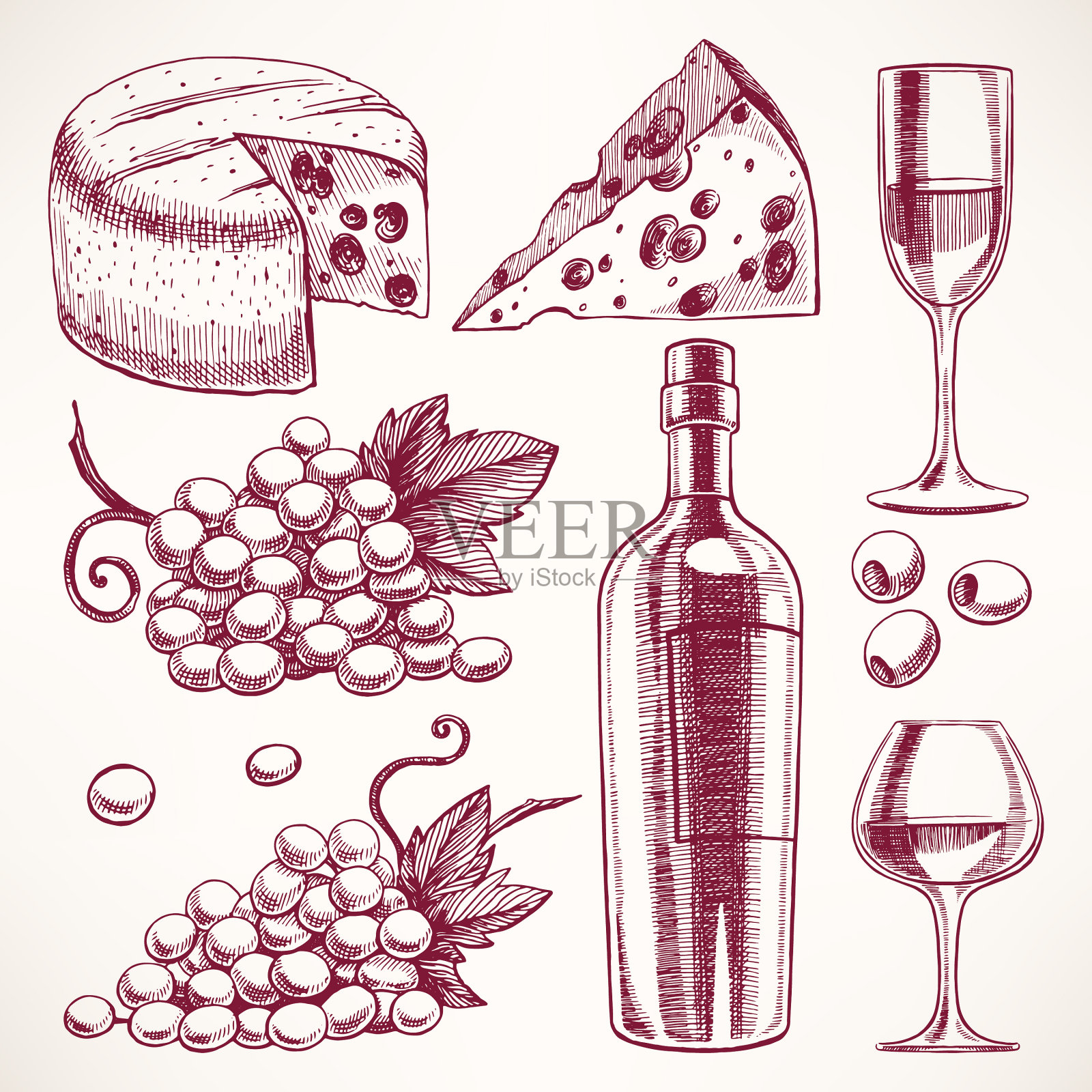 素描酒具插画图片素材