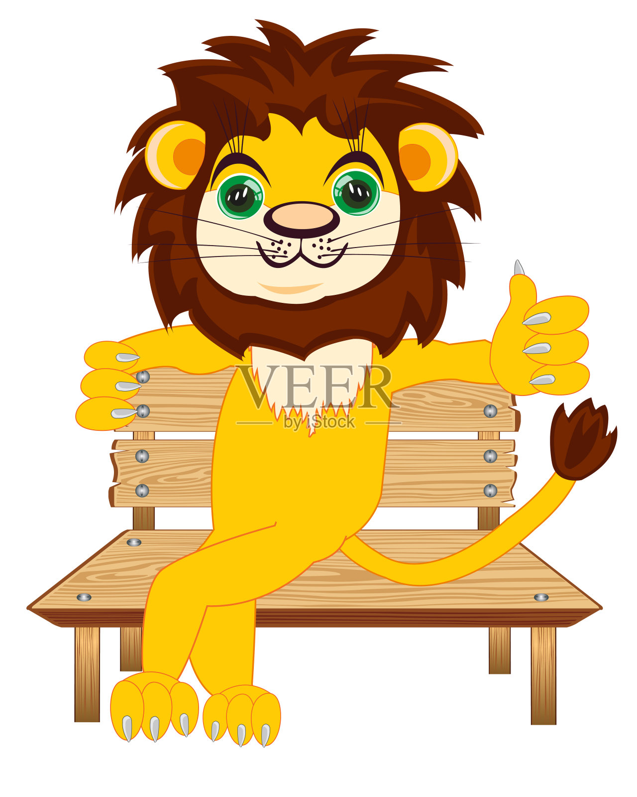 卡通动物狮子坐在木凳上插画图片素材