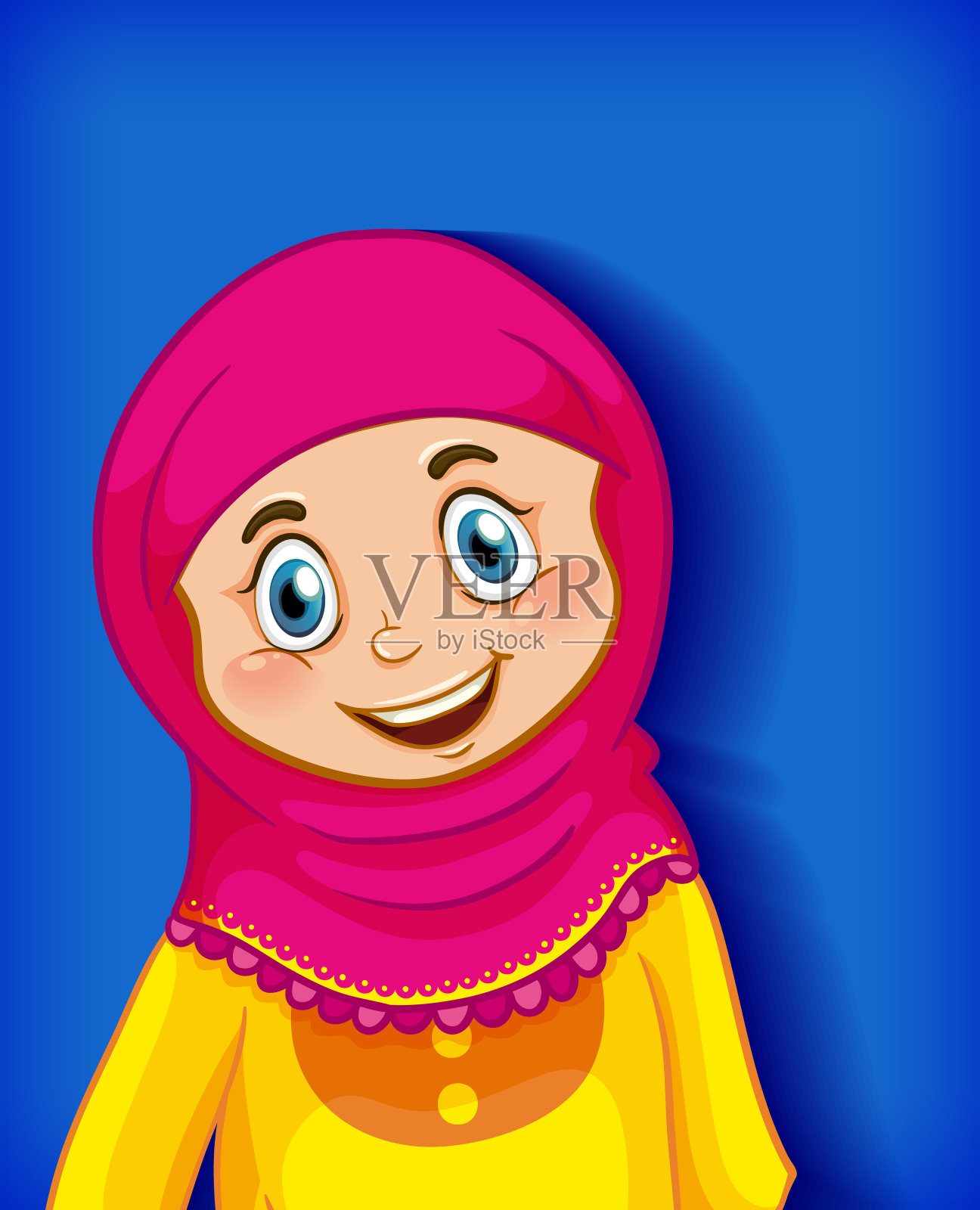 快乐的穆斯林女孩卡通人物插画图片素材