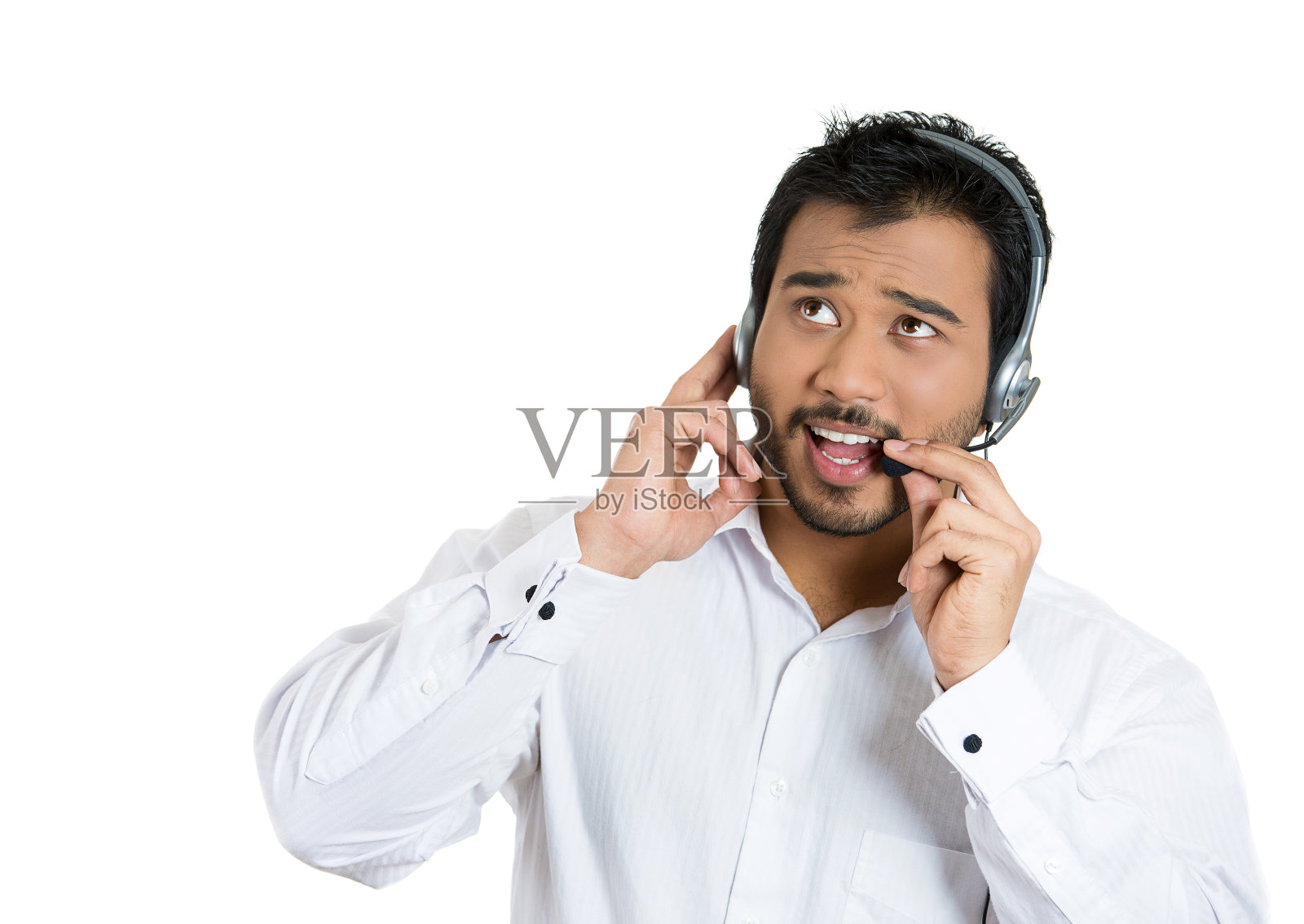 男性客户服务代表或呼叫中心接线员的肖像照片摄影图片