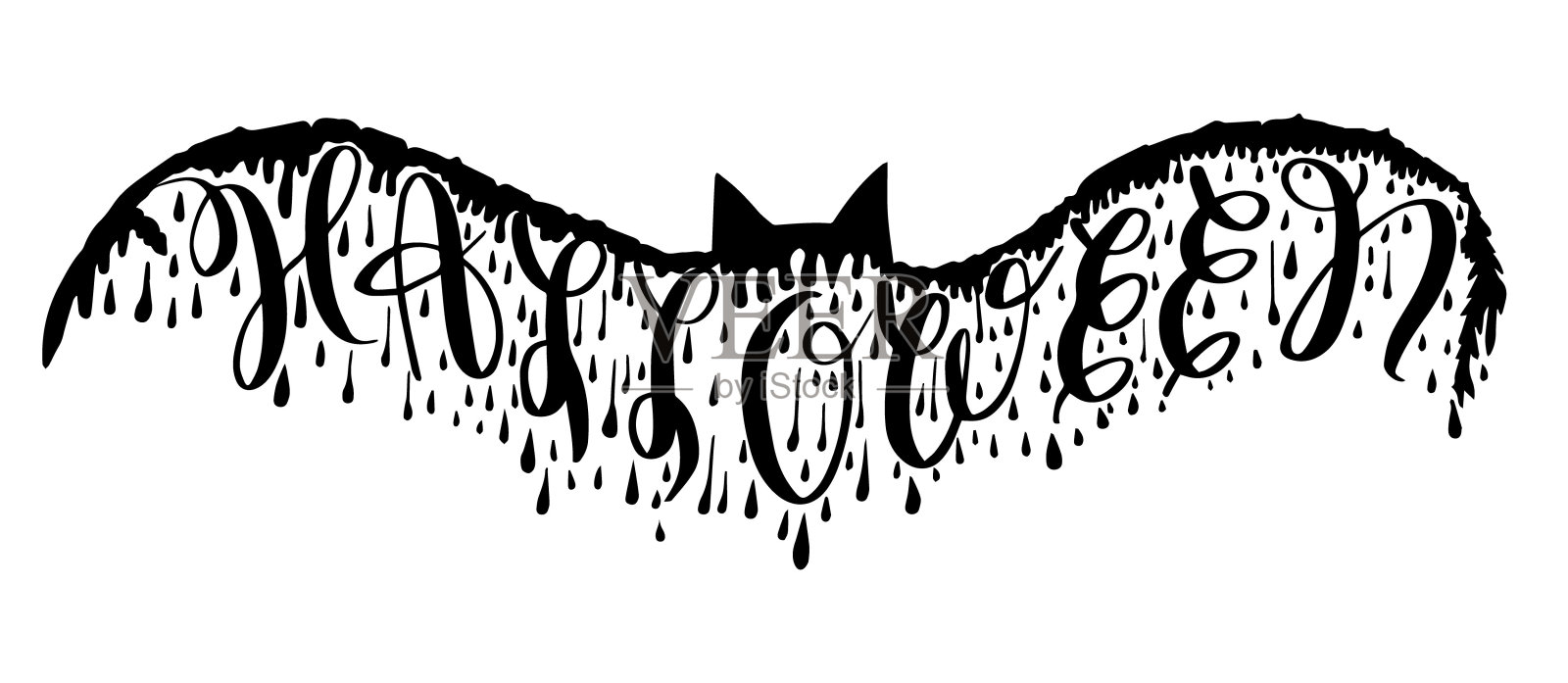 蝙蝠剪影上的万圣节字母设计元素图片
