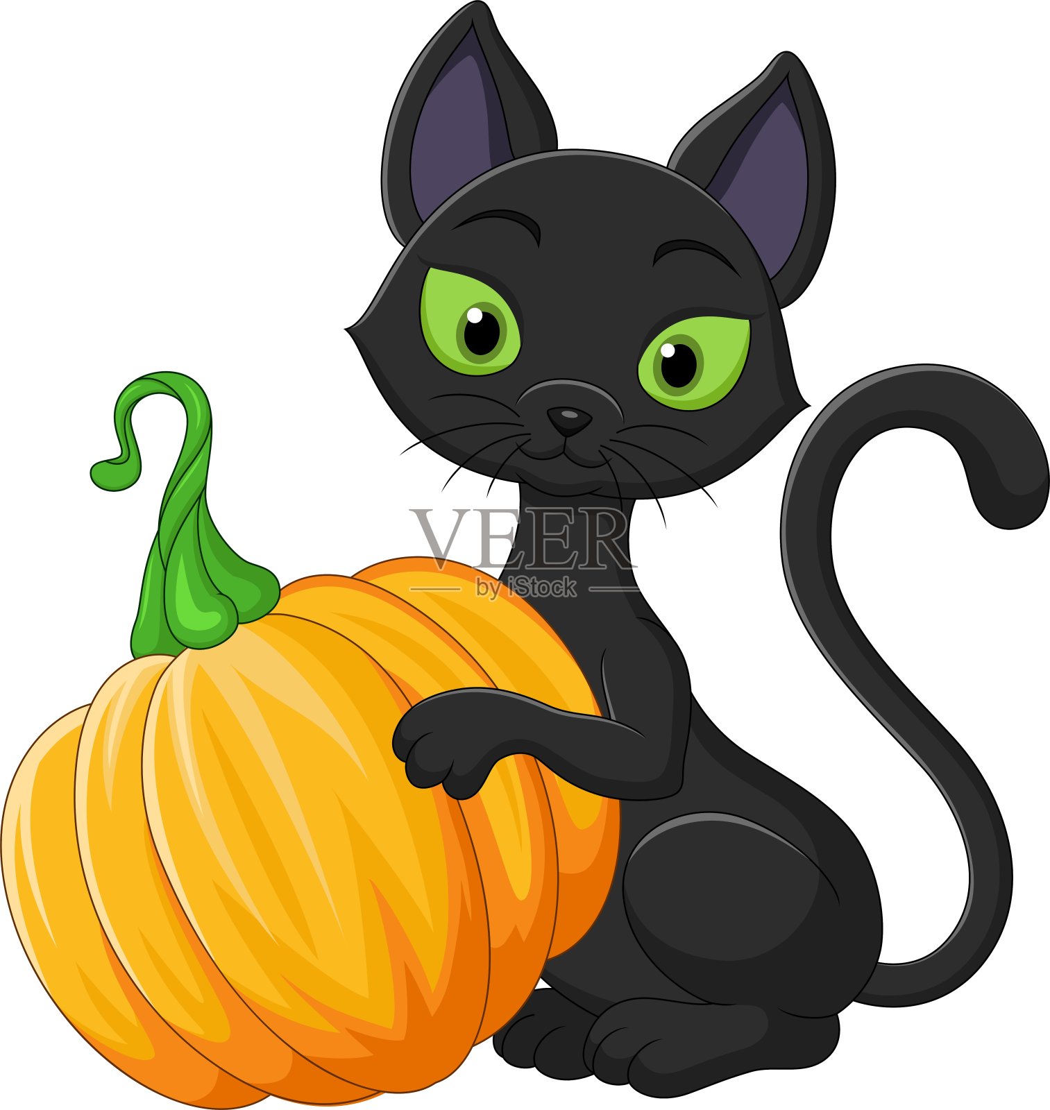 卡通黑猫抱着南瓜设计元素图片