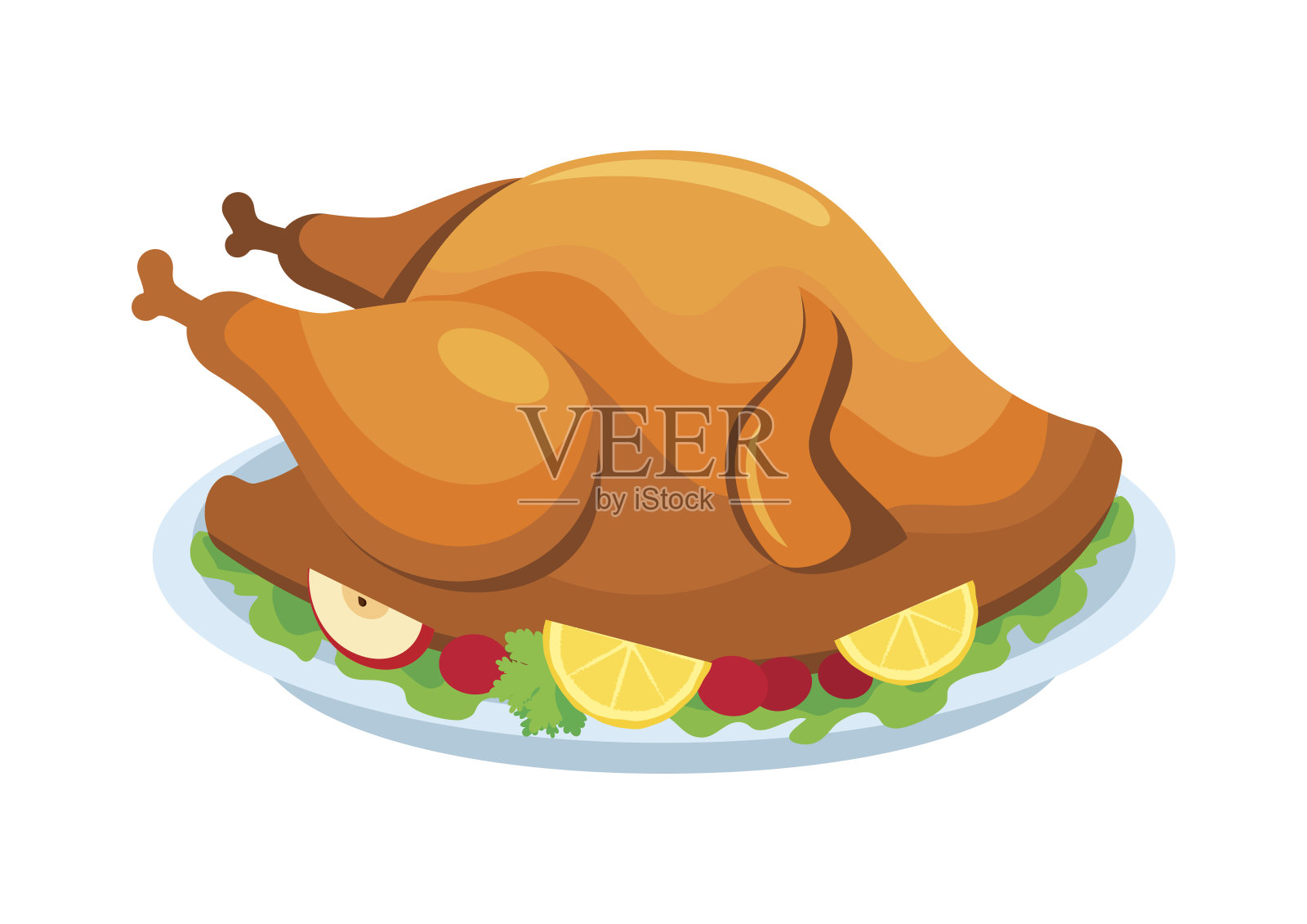 感恩节烤火鸡肉与装饰图标向量设计元素图片