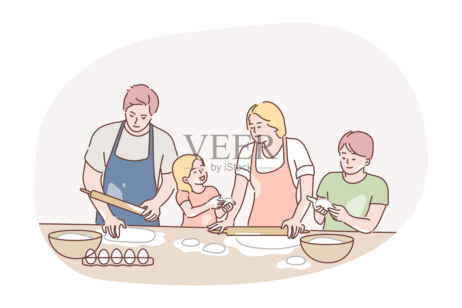 休闲、烹饪、家庭日概念插画图片素材