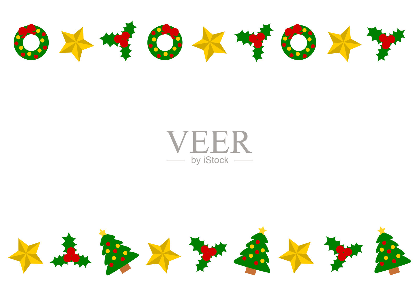 圣诞节。矢量插图的圣诞树，圣诞花环和星星。装饰框。设计元素图片