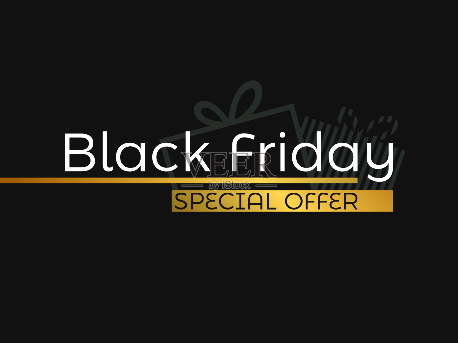 Black Friday special offer gold color. Gift boxes with bows on a black background. Design for promotional items, banner, flyers and gift cards. Vector illustration背景图片素材