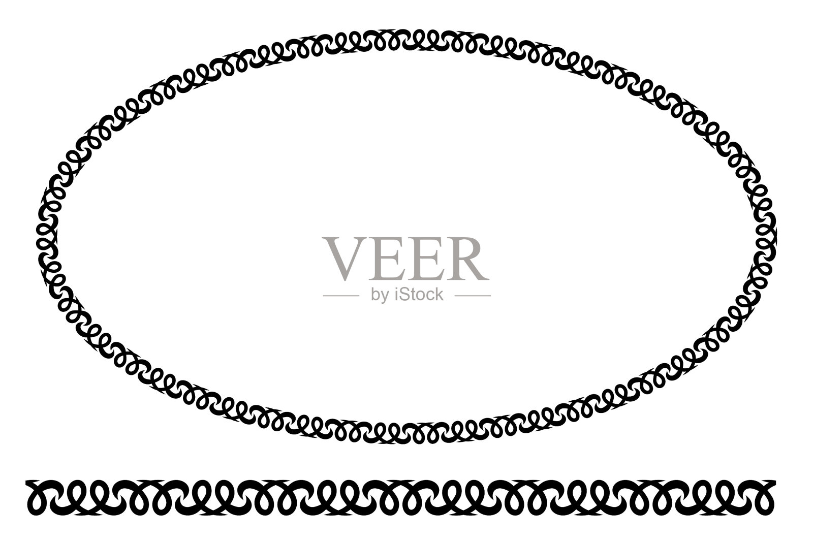 黑色圆角椭圆形花框架孤立插画图片素材