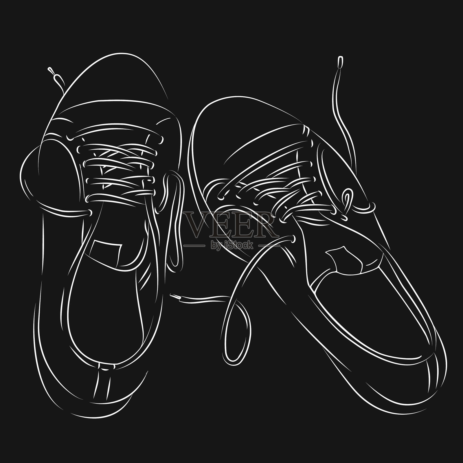 手绘运动鞋上的黑色背景插画图片素材