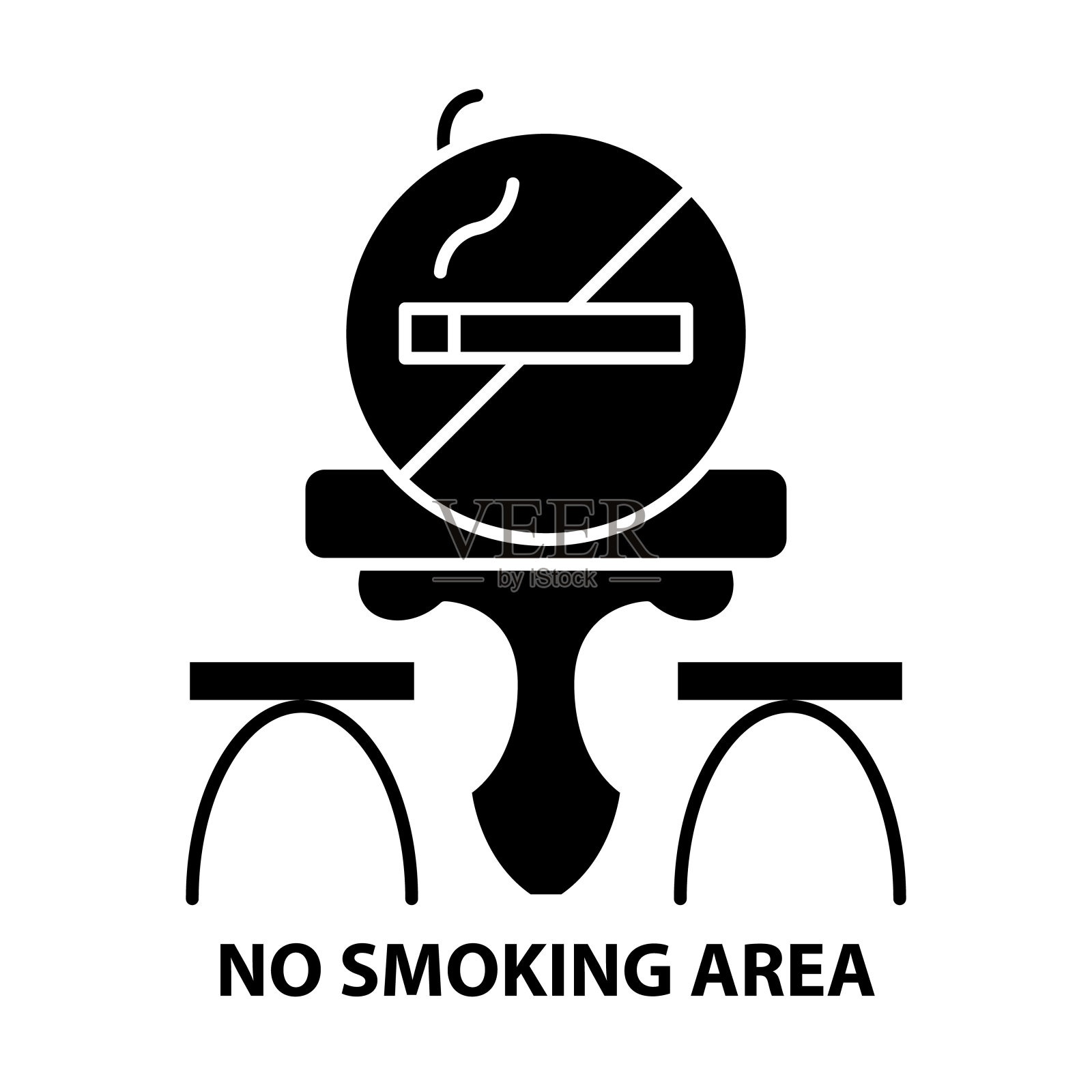 无吸烟区图标，黑色矢量标志与可编辑的笔触，概念插图插画图片素材