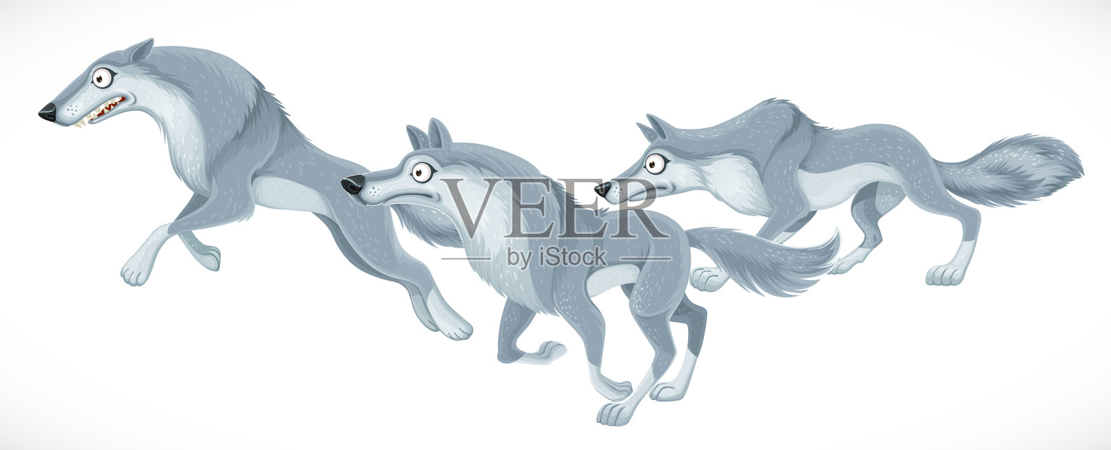 野生卡通狩猎狼孤立地向前跑插画图片素材