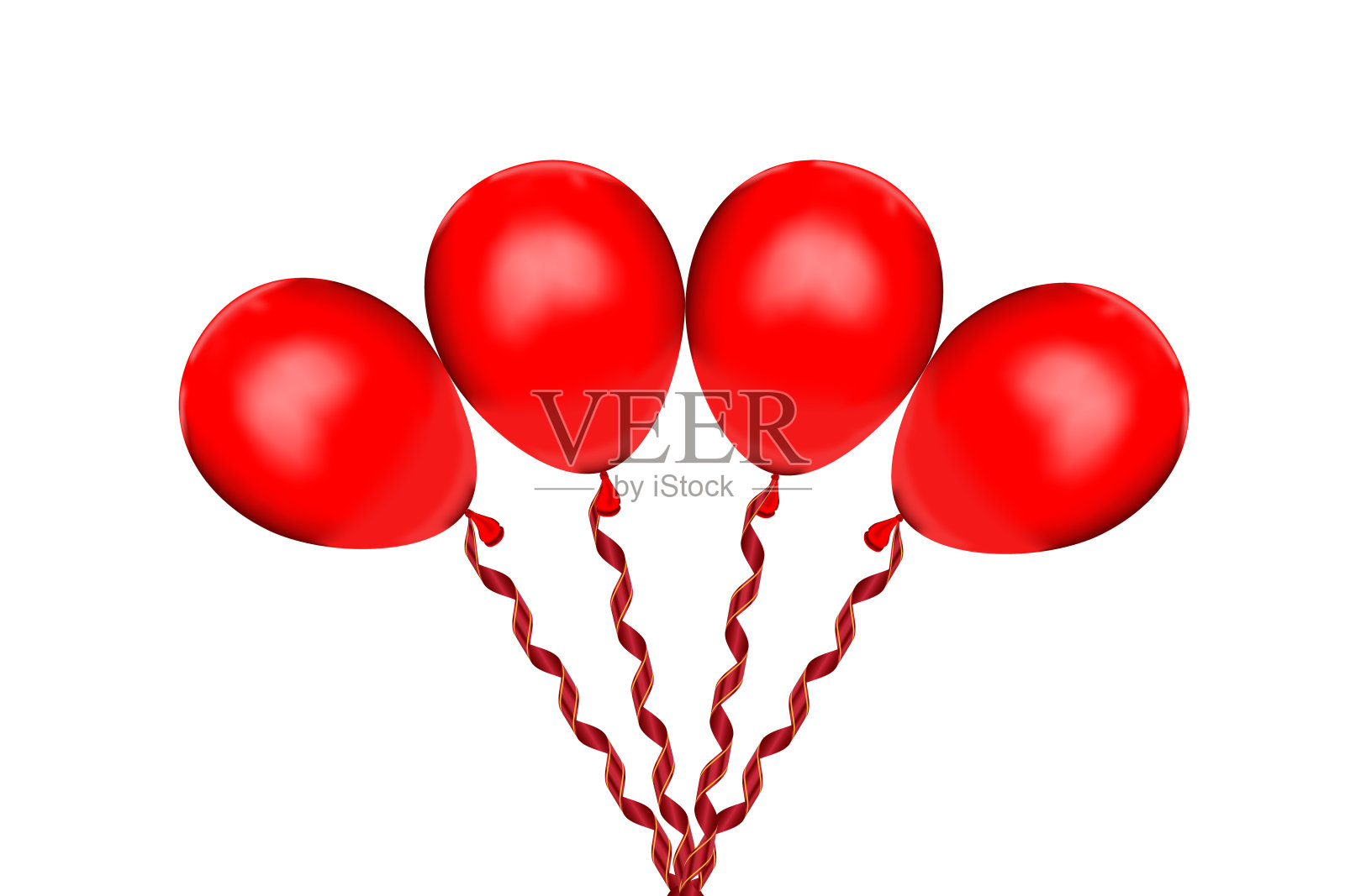 矢量插图组红色气球与缎带纹理背景。设计元素图片