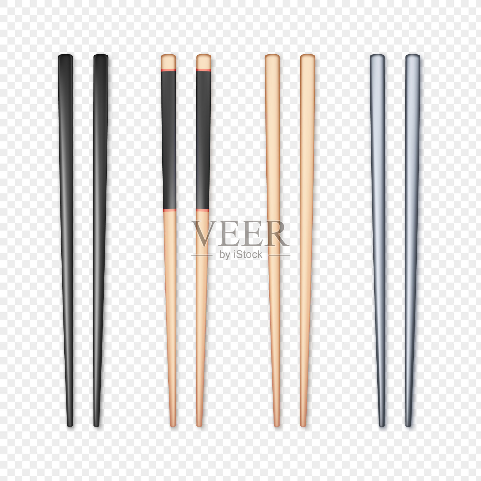 一套逼真的筷子。筷子元素亚洲或东方传统文化。矢量隔离在白色上插画图片素材