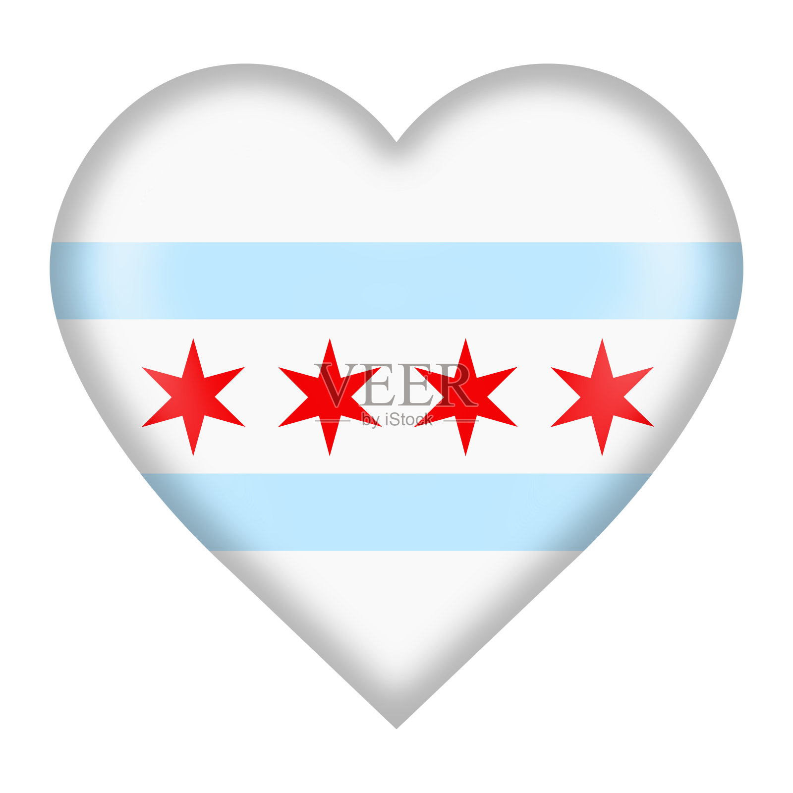 芝加哥旗心按钮孤立在白色与剪切路径插画图片素材