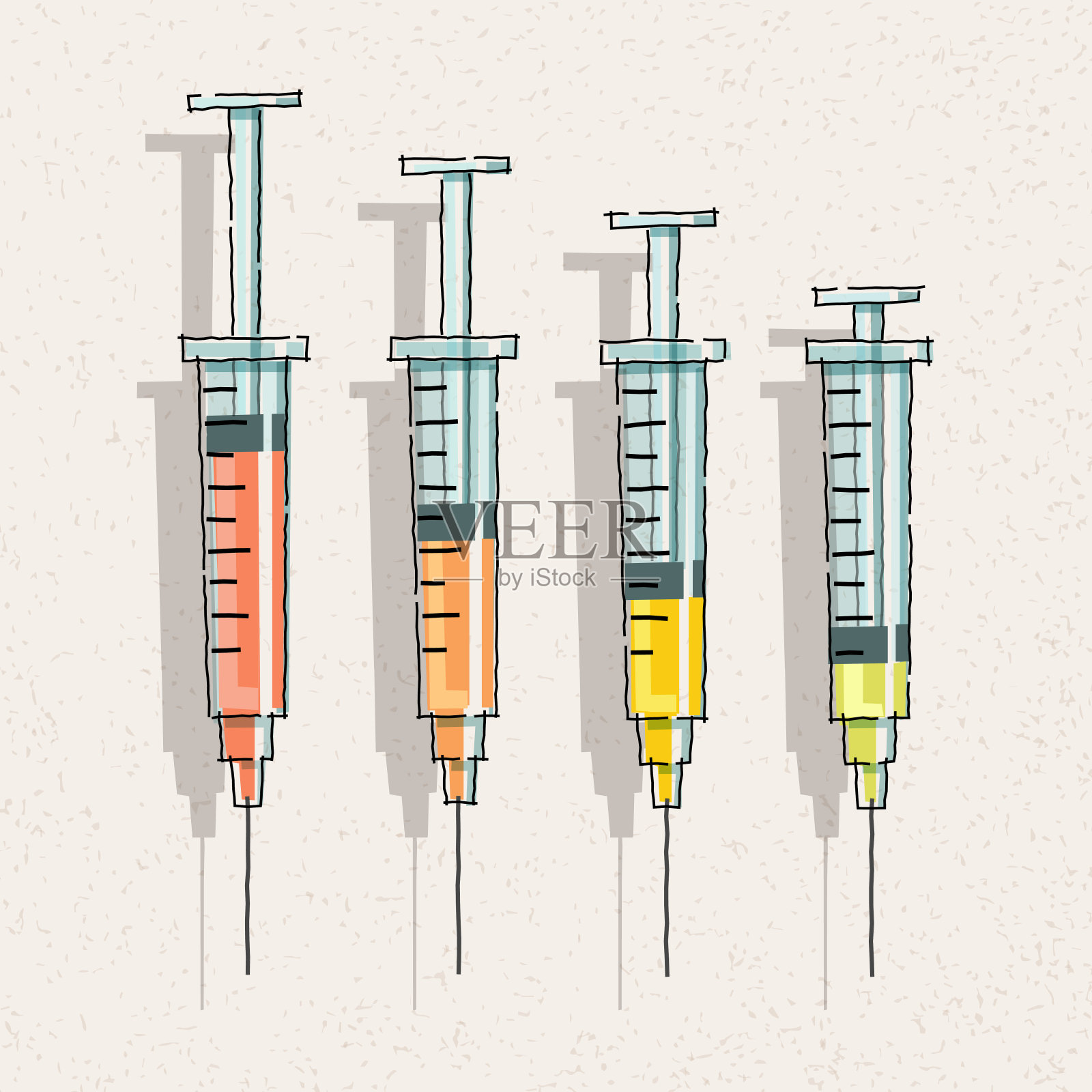 手绘疫苗注射器。医疗保健设计的元素。设计元素图片