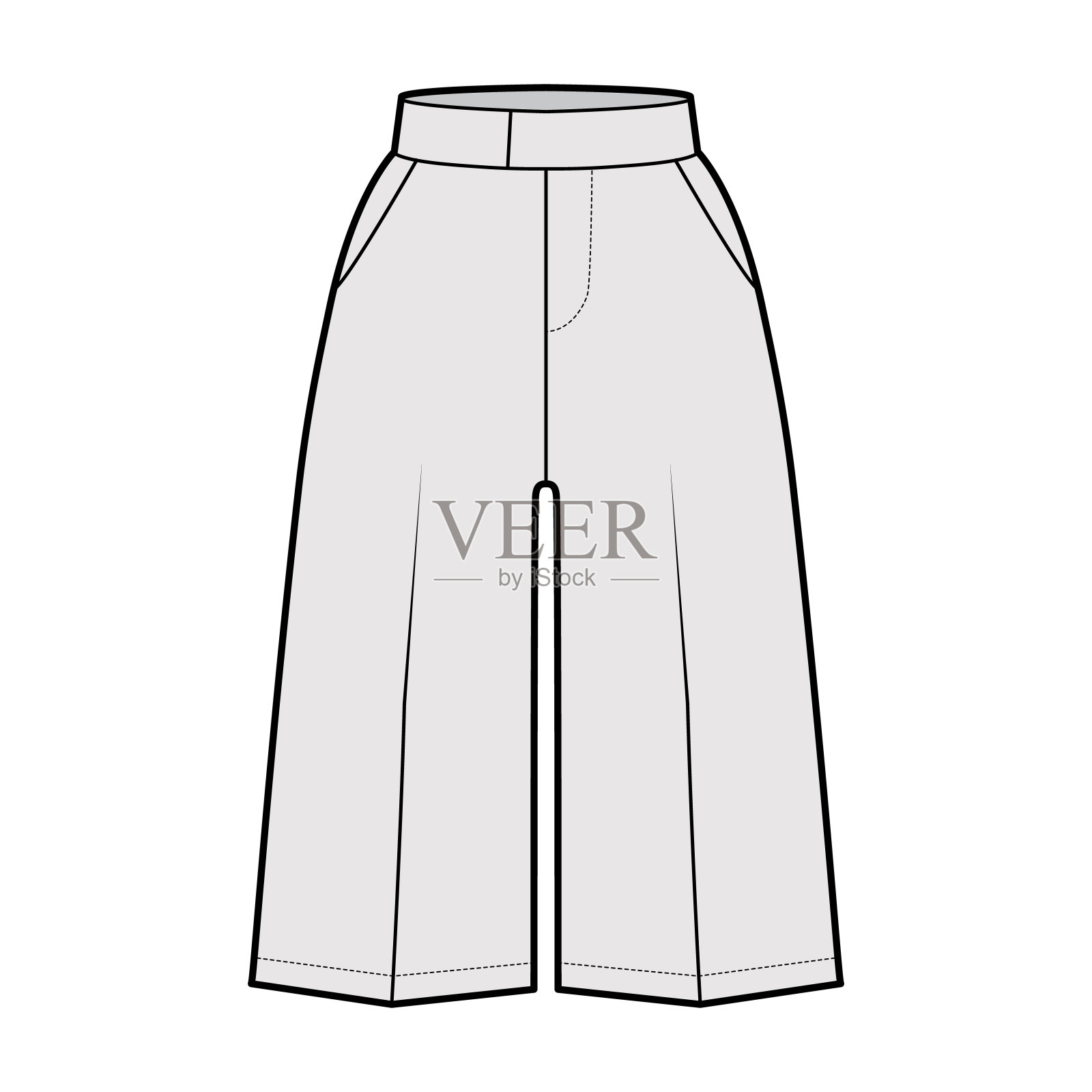 短百慕达礼服裤技术时尚插图与膝盖，单褶，正常腰部，开衩口袋设计元素图片
