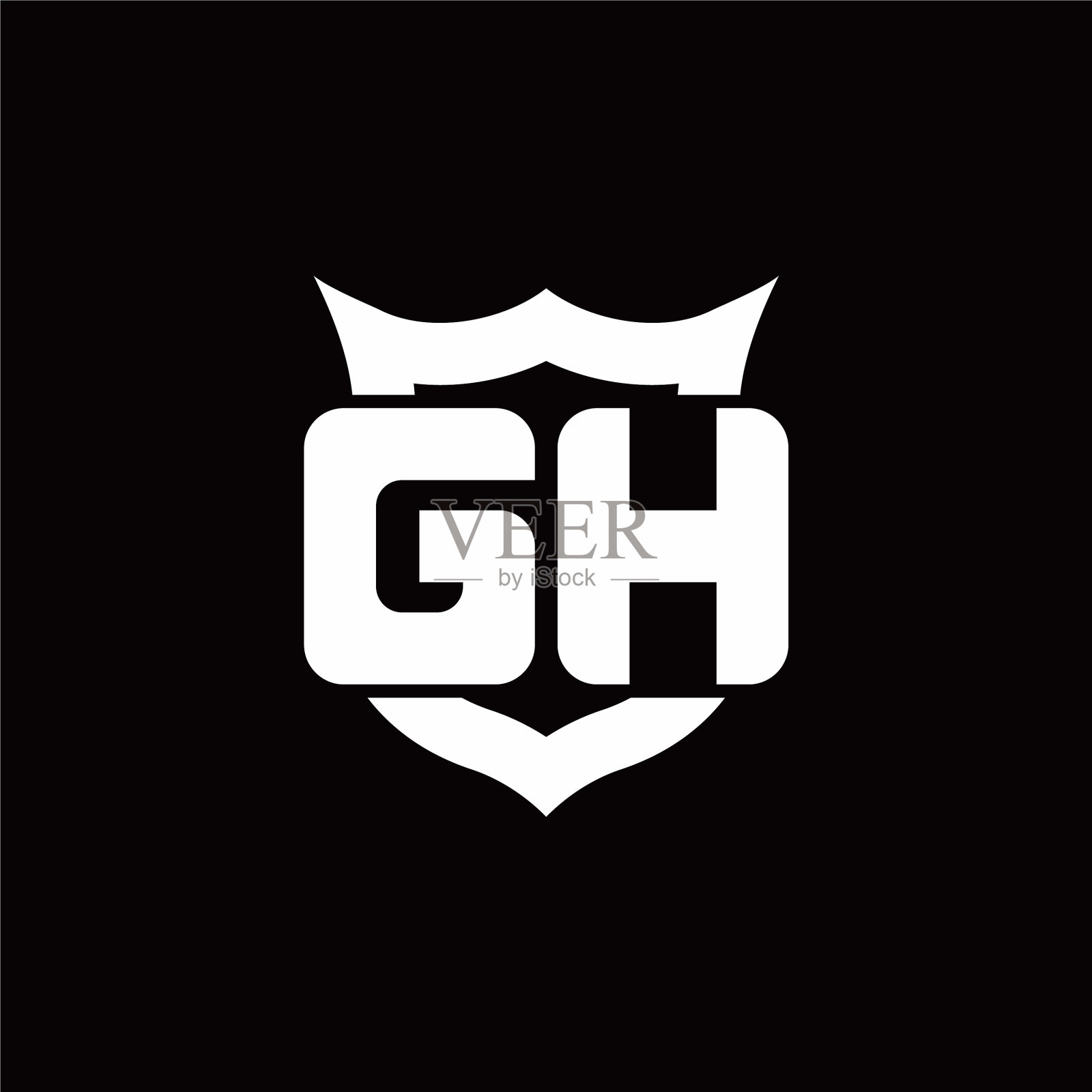 Gh标志与盾牌围绕皇冠形状插画图片素材