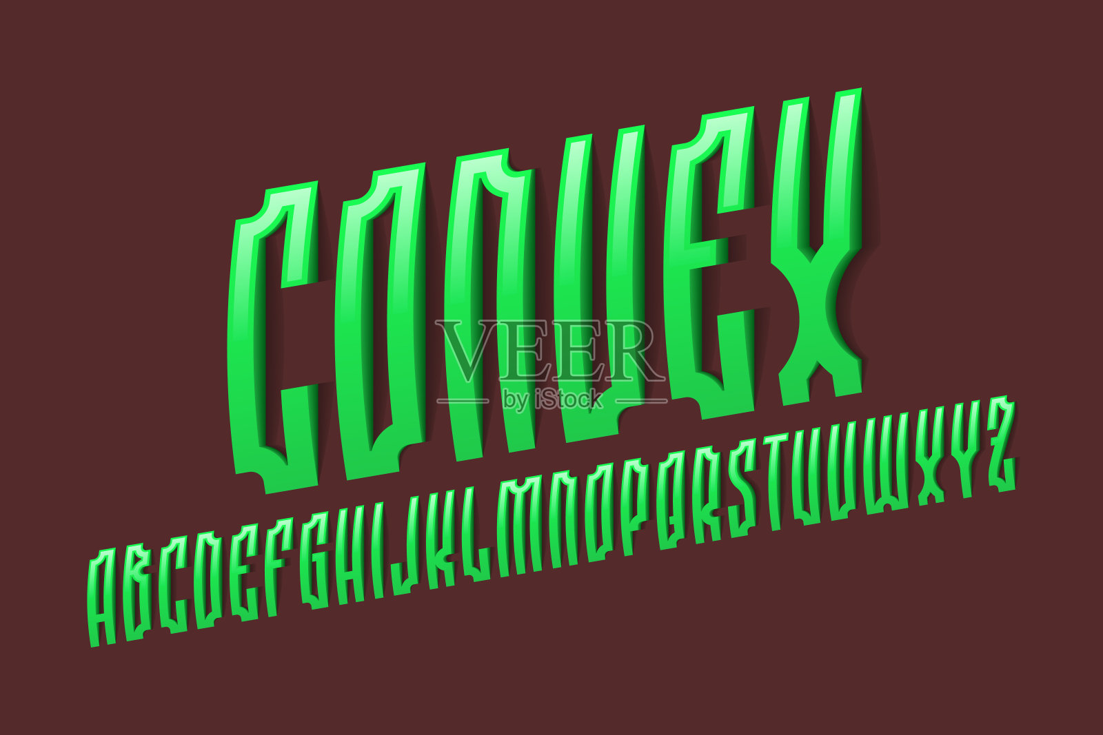 古斯拉夫风格的绿色凸字母体积字母表。3d显示斜字体。孤立的英文字母。插画图片素材
