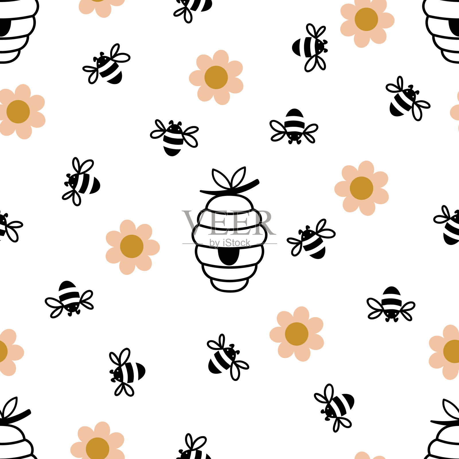 背景与蜜蜂和蜂巢插画图片素材