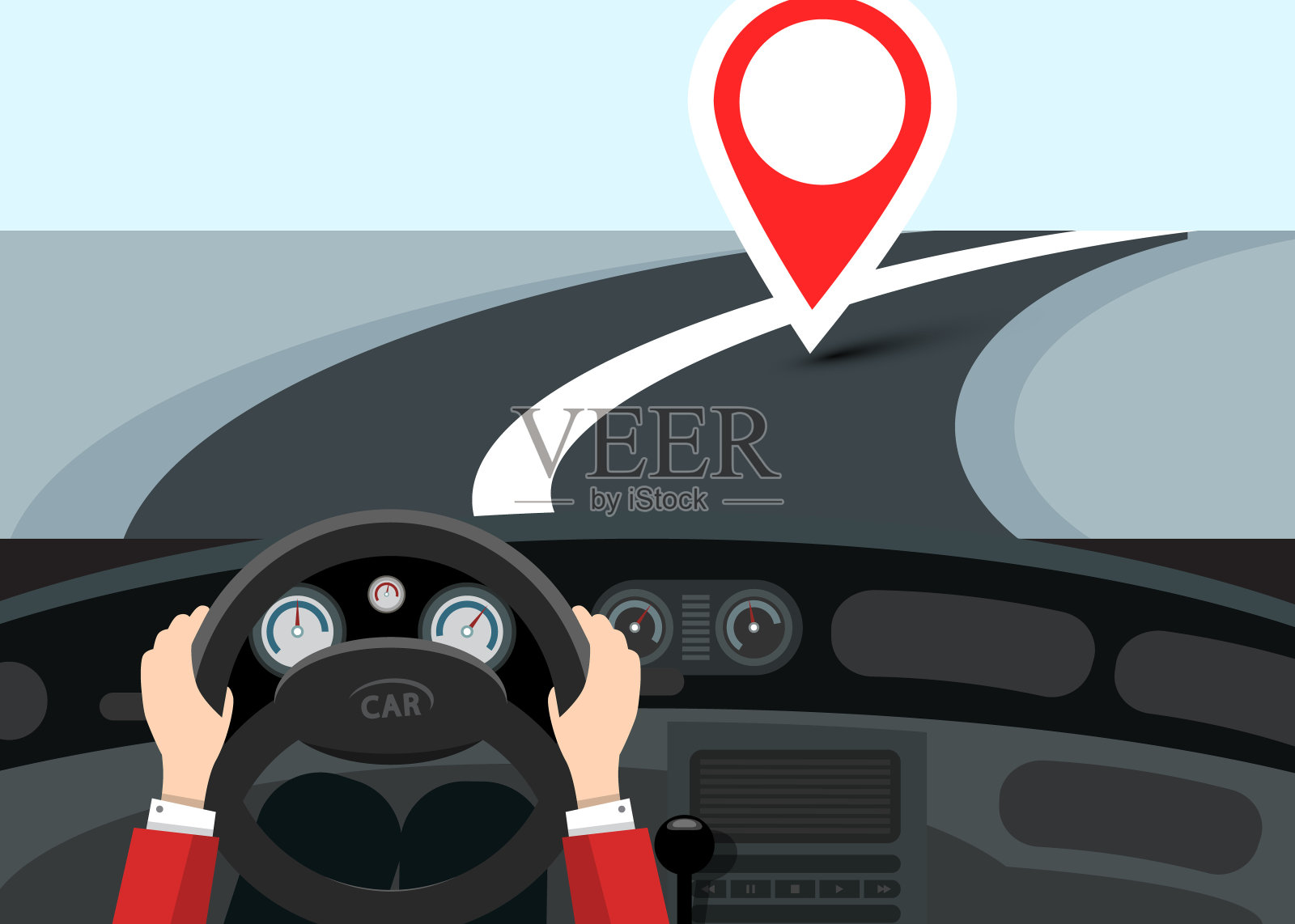 GPS汽车导航与目的地点插画图片素材