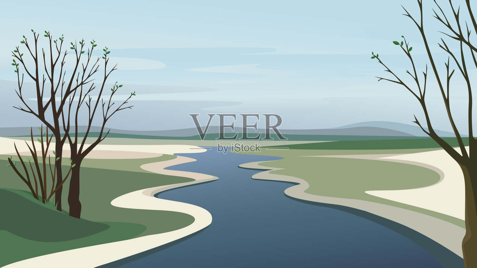 河流越过地平线。插画图片素材