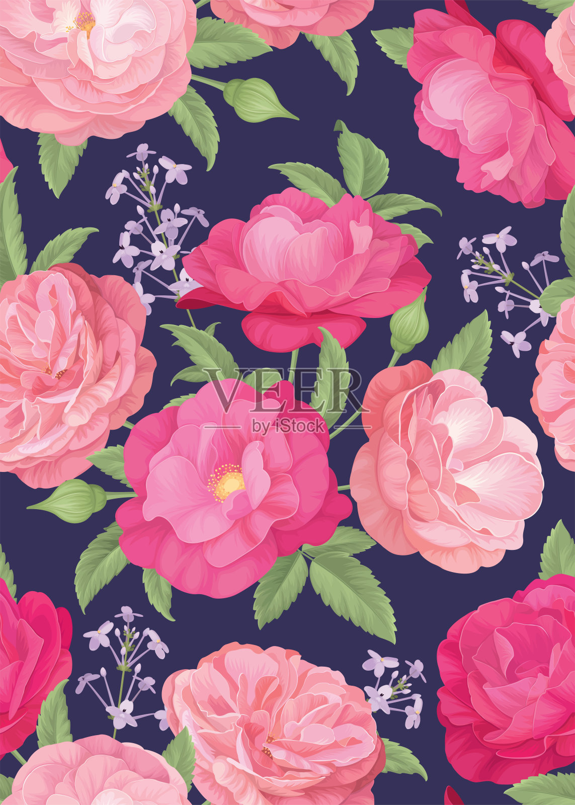 无缝图案的粉红玫瑰花背景模板。矢量花卉元素为婚礼请柬，贺卡，小册子，横幅和时尚设计。插画图片素材