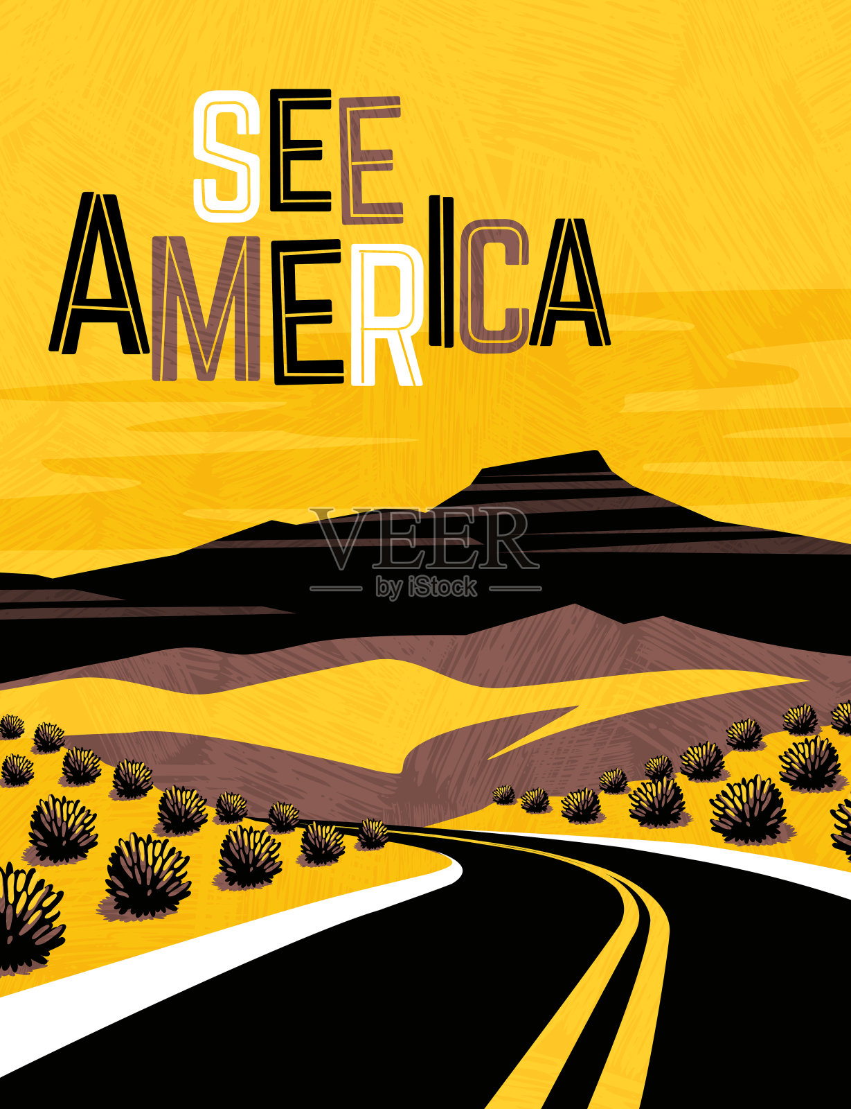 美国西南部复古旅游海报设计。用于海报、横幅、旅游贴纸。插画图片素材