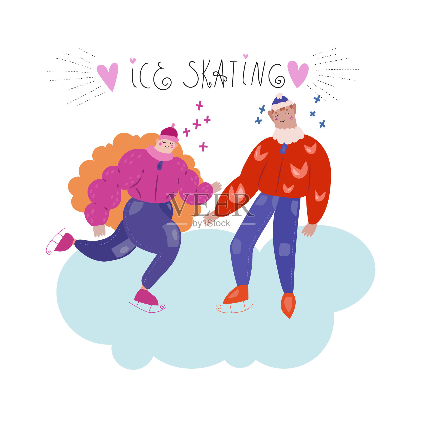 明亮和可爱的插图上的主题运动和滑冰插画图片素材