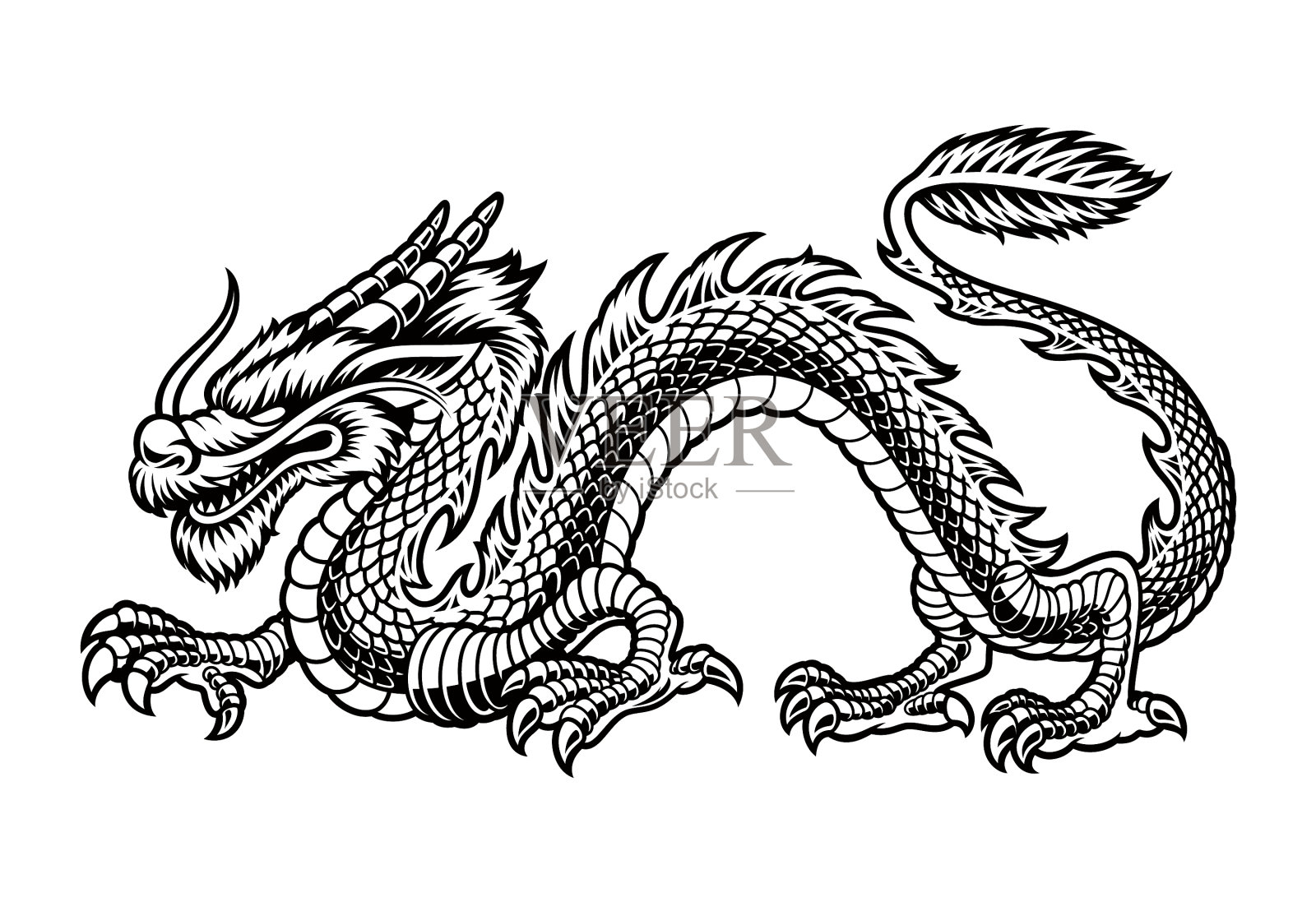 一只黑白相间的中国龙设计元素图片