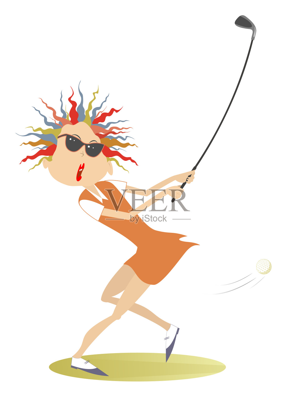 年轻的高尔夫球手女子在高尔夫球场插图插画图片素材
