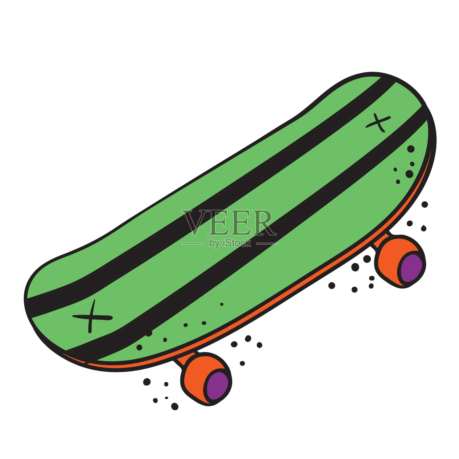 手绘滑板。滑板涂鸦插图。设计元素图片