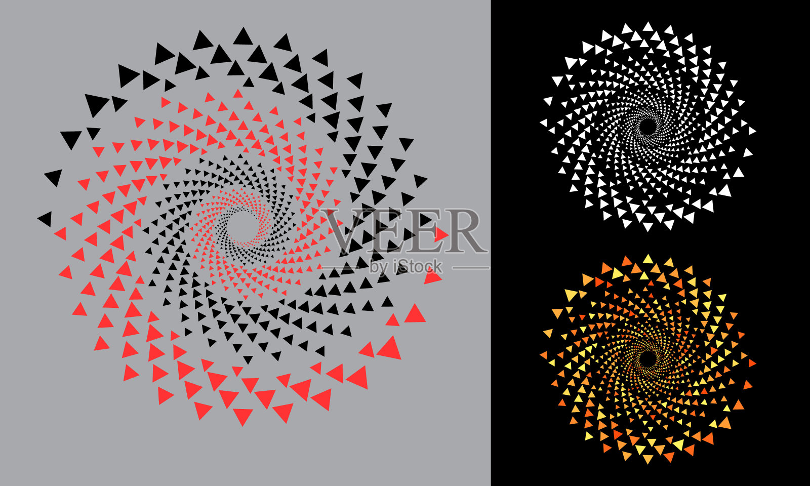 半色调圆形图标或背景。黑色和红色抽象矢量圆框架与三角形作为标志或徽章。插画图片素材
